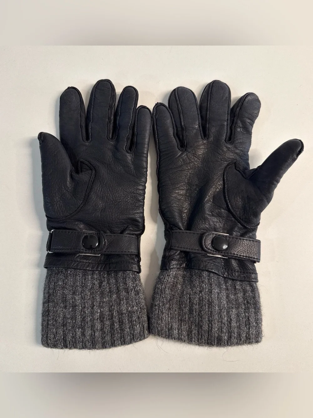 Eddie Bauer Women’s Deerskin Knit Linner Wool Black Gloves Size M
